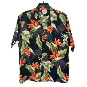 Pacific Legend Men's Shirt L Bird of Paradise Plumeria Short Sleeve Tropical